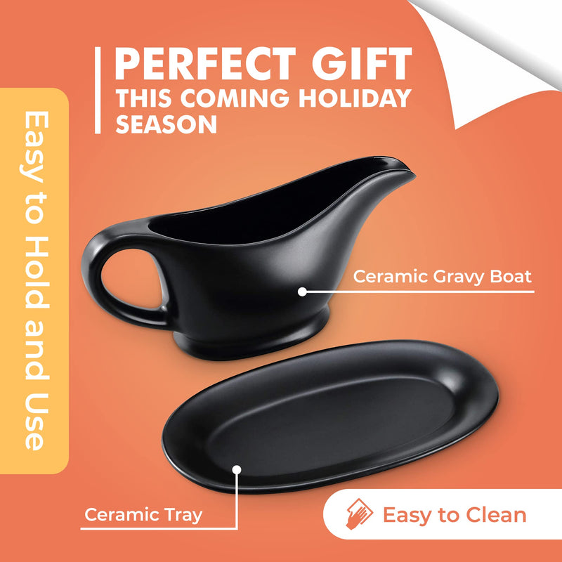 Bruntmor Ceramic Gravy Boat and Tray, For Salad Dressings, Milk, Broth, Creamer, Microwave