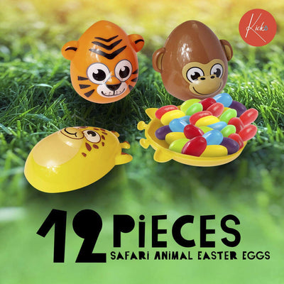 Kicko Safari Animal Easter Eggs - Pack of 12 2.5 Inch Plastic Animal-Shaped Eggs