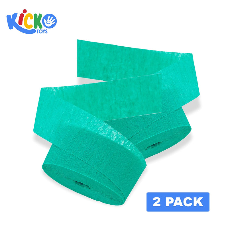 Kicko Turquoise Crepe Streamers - 2 Pack, 162 Feet x 1.75 Inches - for Kids, Party Favors