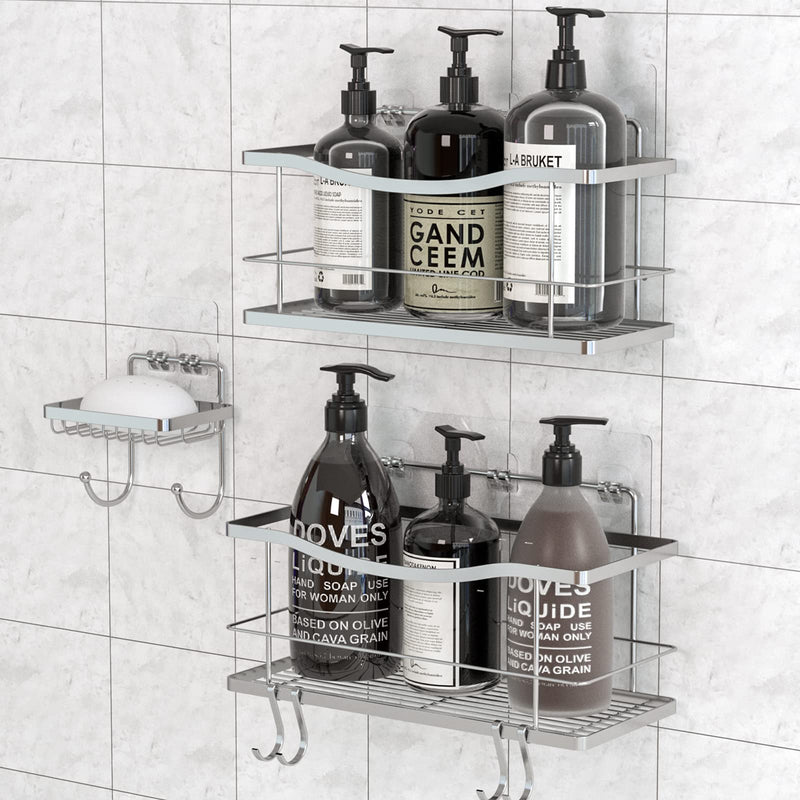 Geekdigg Shower Caddy With Soap Dish Holder 3 Pack, No Drilling Stainless Steel Shower