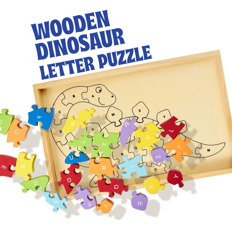 Kicko Wooden Dinosaur Letter Puzzle - Multi-Color, Educational 26 Puzzle Piece in Wooden