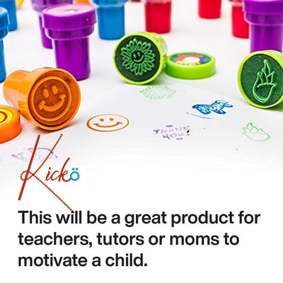 Kicko Stamps Assortment for Kids - 50 Plastic Self-Ink Stampers - to Motivate and Bribe