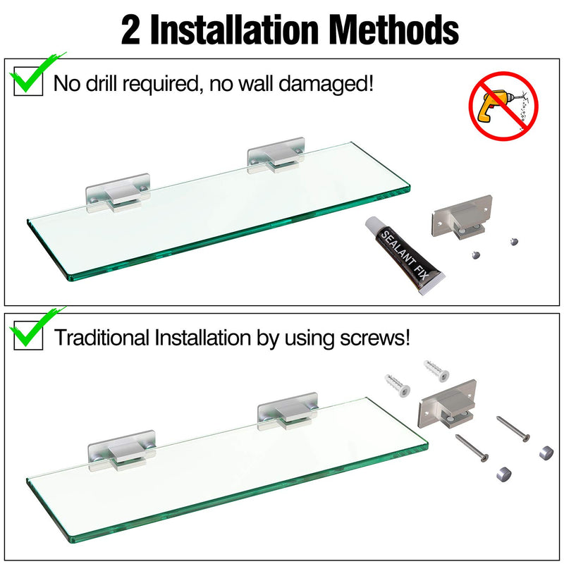 Geekdigg 2 Sets Bathroom Glass Shelf, No Drilling Shower Caddy Wall Mounted Rectangular