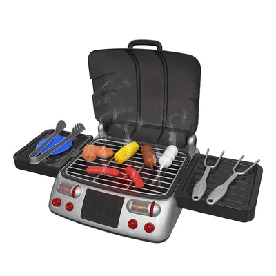 Pretend Play BBQ Grill for Kids with Lights, Sizzling Sounds and Smoke - 19 Piece Playset