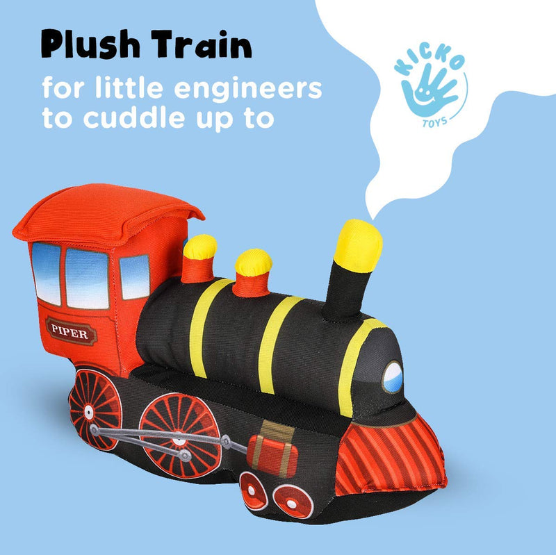 Kicko Train Plush Toy - 1 Pack - 10 Inch - Black and Red Stuffed Locomotive Engine Doll