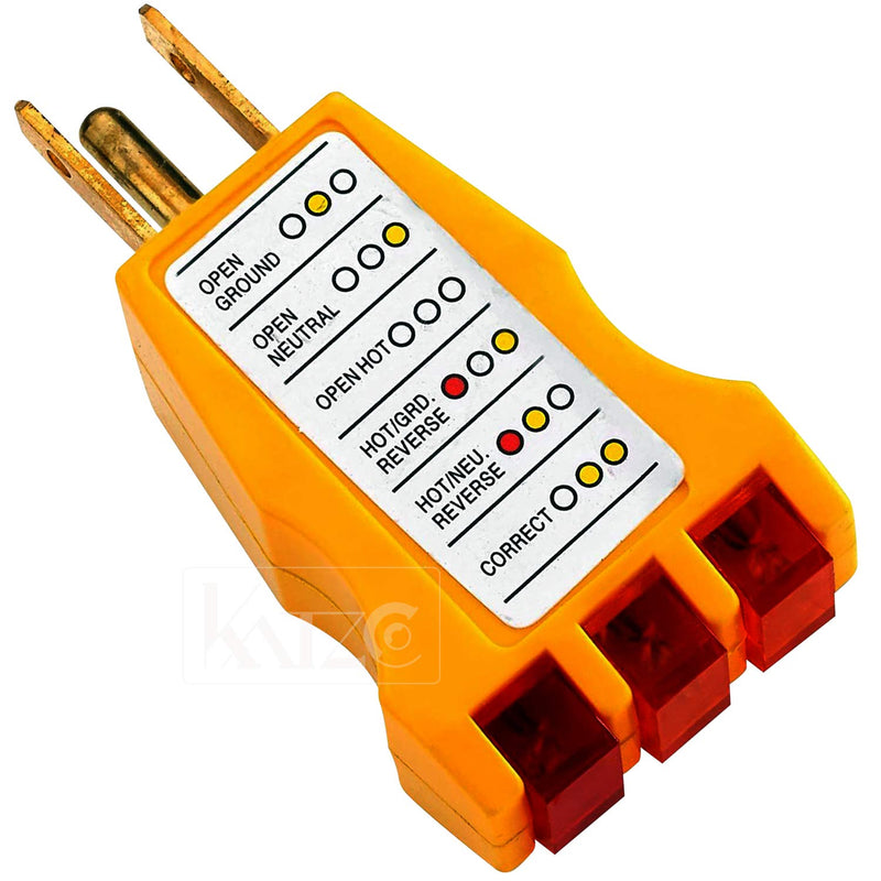 Katzco Receptacle Tester - Ideal for 110-125 Vac 3 Wire Receptacles. Tester Indicates Open