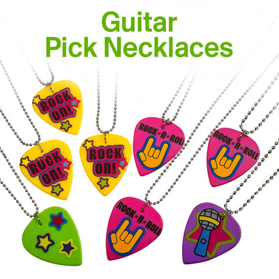 Kicko 12 Plastic Guitar Pick Necklaces - 24 Inch Metal Beaded Chain - 2 Inch Pendant