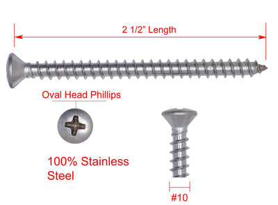 10 X 4" Stainless Oval Head Phillips Wood Screw (25pc) 18-8 (304) Stainless Steel Screws