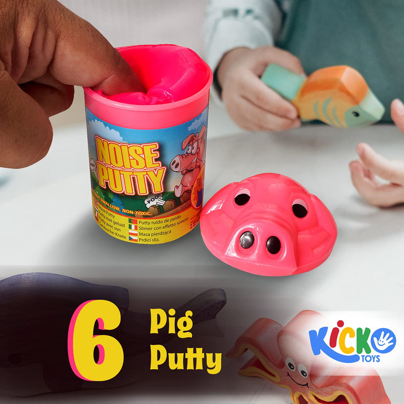 Kicko Pig Putty - Pack of 6 Various Colored Noise Putty with 3.75 Inch Pig Designed