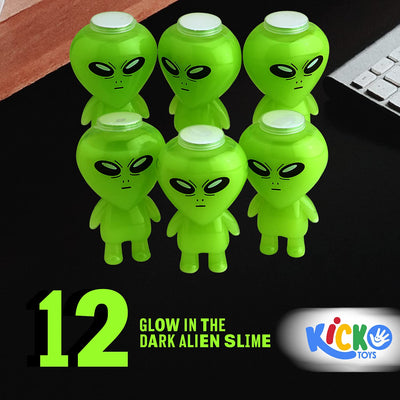 Kicko Glow in The Dark Alien Slime - Pack of 12 Colored, Gooey, and Squishy Slime in Alien