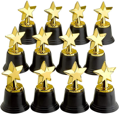 Kicko 4.5 Inches Plastic Golden Star Trophy - 12 Pieces Achievement Prize Award - Perfect