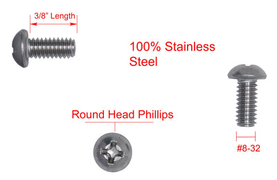 8-32 X 3/8" Stainless Phillips Round Head Machine Screw, (100pc), Coarse Thread, 18-8