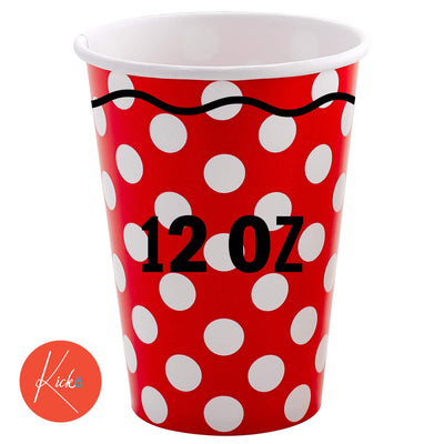 Kicko Ruby Red with White Polka Dots Paper Cups - 18 Pack - 12 Oz. - Disposable Drinkware