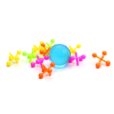 Kicko Plastic Jacks Set Jacks Game - Assorted Neon Colors - Pack of 16-10 Jacks and 1 Ball