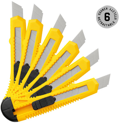 Katzco Retractable Utility Knife Set - 5 Pack - 6 Inch - Heavy Duty Carbon Steel -