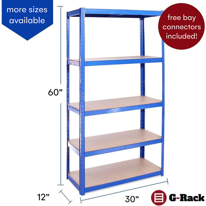 Garage Shelving Units - 60" H x 30" L x 12" W - Heavy Duty Racking - Shelves for Storage