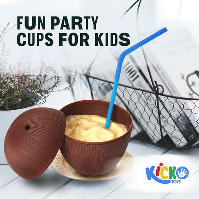 Kicko Coconut Cup - 6 Pack - 5.5 Inches Cool and Fun Plastic Coconut Cups for Beachside