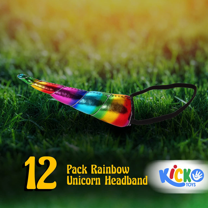 Kicko 7 Inch Rainbow Unicorn Headband - 12 Pack - Twisted Shiny Horn Headpieces for Girls