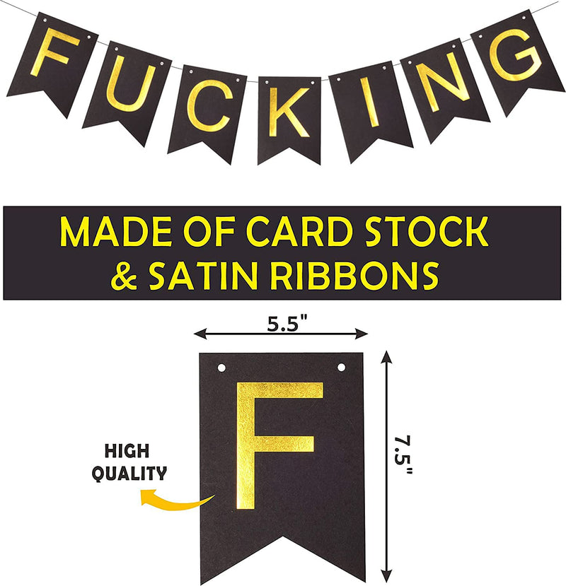 Birthday Decoration Supplies, Black and Gold Happy Birthday Bunting Banner | Its My Fing