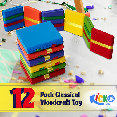 Kicko 12 Inch Wooden Jacobs Ladder - Pack of 12 Classical Woodcraft Toy - Optical Illusion