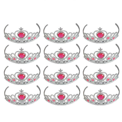 Kicko Tiaras with Pink Heart Stones - 12 Adjustable Pieces - for Kids, Girls, Women