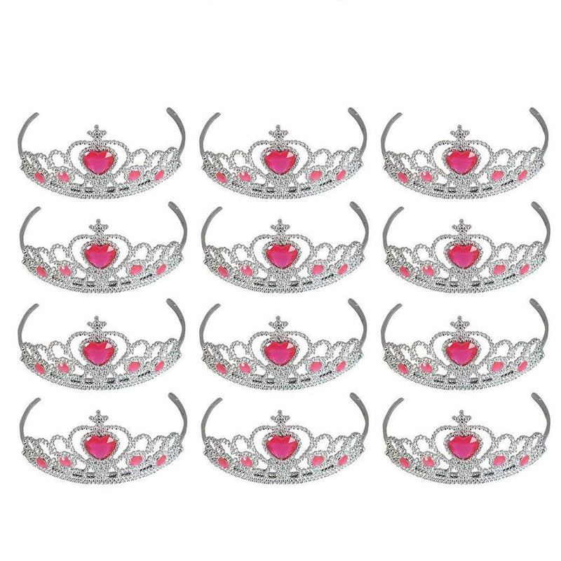 Kicko Tiaras with Pink Heart Stones - 12 Adjustable Pieces - for Kids, Girls, Women