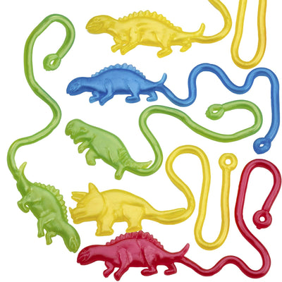 Kicko Stretchy Sticky Dinosaurs - Pack of 6, 6 Inch Colored, Elastic and Sticky Dinos