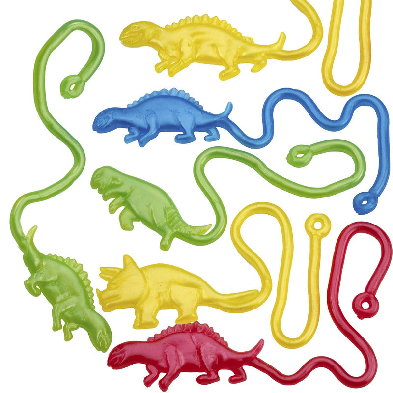 Kicko Stretchy Sticky Dinosaurs - Pack of 6, 6 Inch Colored, Elastic and Sticky Dinos