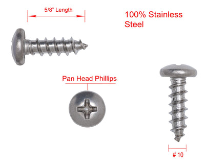 10 X 5/8" Stainless Pan Head Phillips Wood Screw, (100pc), 18-8 (304) Stainless Steel