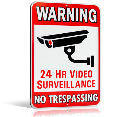 Warning 24 Hour Video Surveillance No Trespassing Metal Sign - Heavy Duty Aluminum