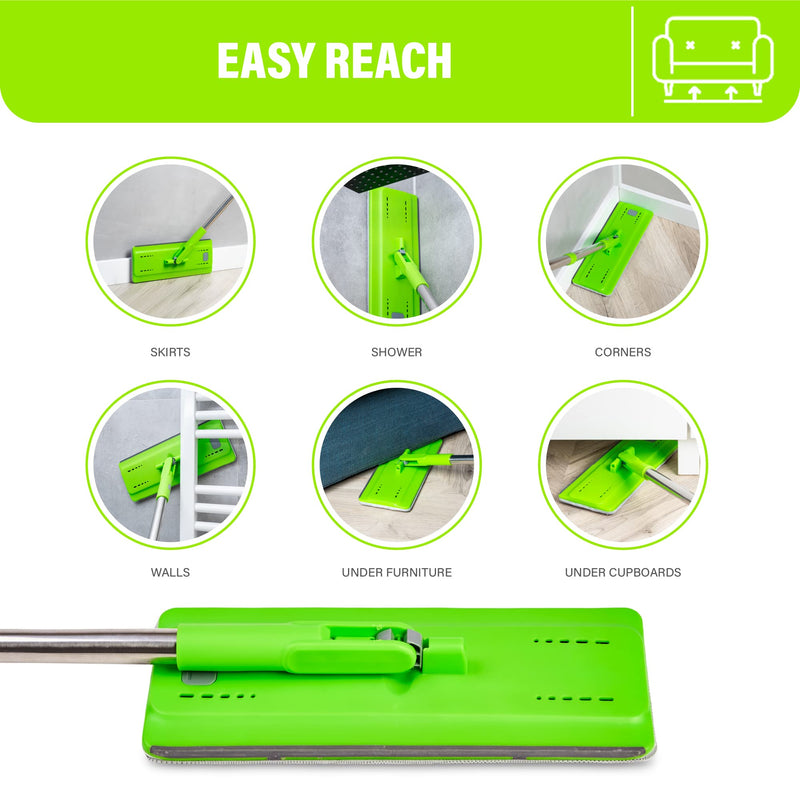 EasyGleam Mop and Bucket Set. Microfiber Flat Mop with Stainless Steel Handle, Innovative