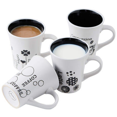 Bruntmor Set Of 4 Matte white Novelty Coffee-Themed Sayings for Coffee, Tea, Cocoa, Large