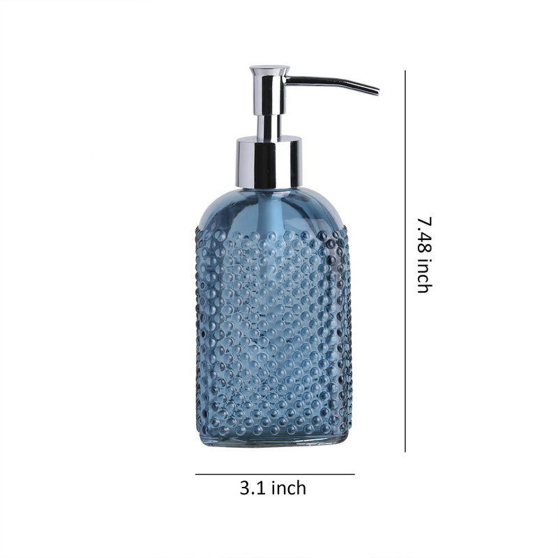 Dot Glass Lotion Dispenser-Soap Bottle with Plastic Pump-16.5oz-Set of 2 (Grey Blue