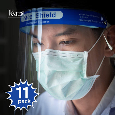 Katzco Reusable Face Shields -11 Pack - Clear Full Face Visor Mask with Removable