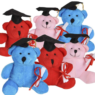 Kicko Adorable Graduation Bear - 6 Pack - 4.5 Inch Academic Plush Bears in Different