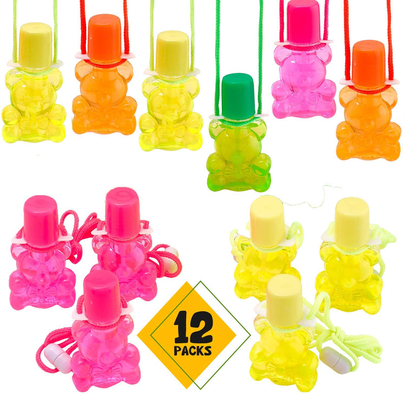 Kicko Bear Bubble Bottle Necklaces - Pack of 12 - Bottle 1.5 X 3 Inches, 30 Inch Cord