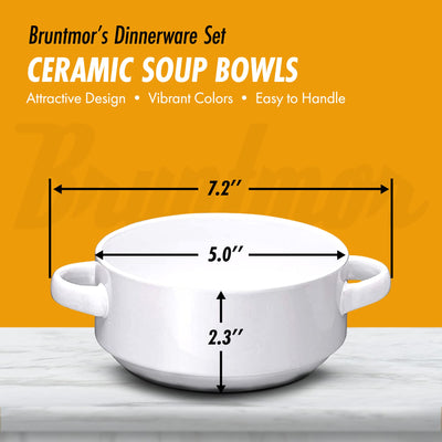 19oz Ceramic Soup Bowls with Handles - Oven Safe Bowls for French Onion Soup, White Oven