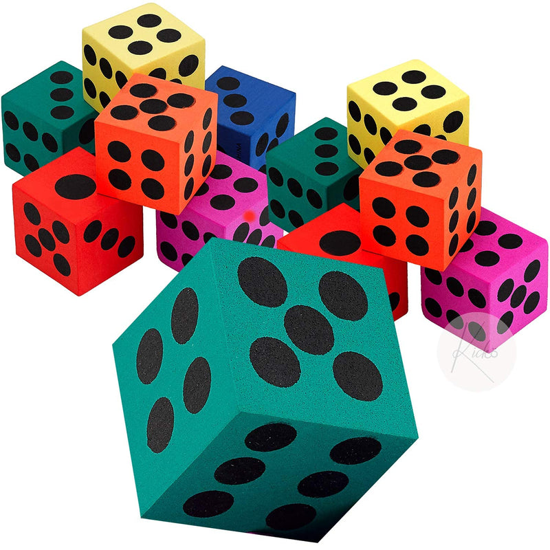 Kicko Big Foam Dice - 36 Pack - 1.5 Inch Square, Assorted Colors - Playing Games -