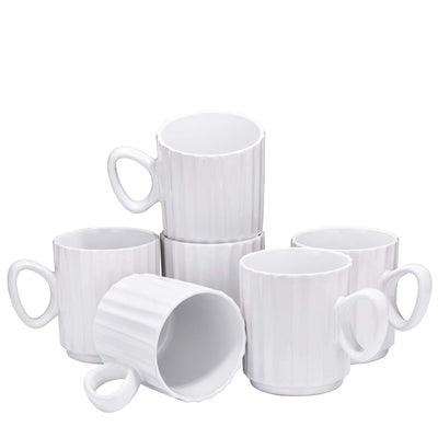 Set of 6 Coffee Mug Sets, 14 Ounce Ceramic Coffee, Ribbed Large-sized Black Coffee Mugs