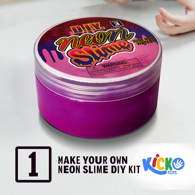 Kicko Make Your Own Neon Slime DIY Kit - Neon Slime Colorful Toys for Kids - 2.4 Inches