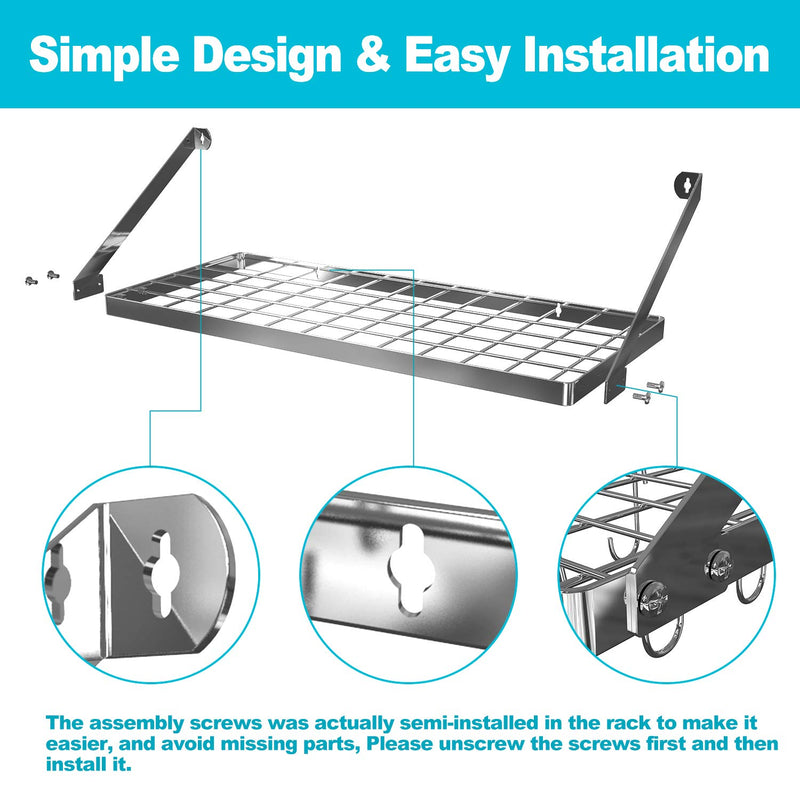 Pot Rack Wall Mounted, Kitchen Square Grid Pots And Pans Organizer And Storage With 15