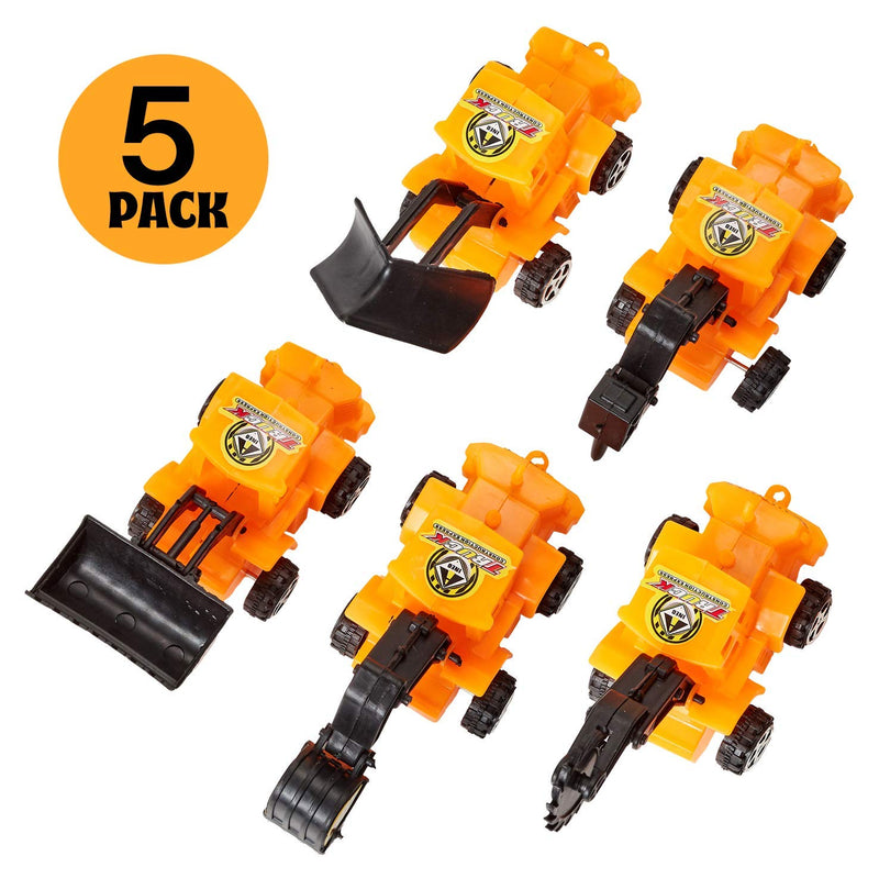 Kicko Pull Back Construction Cars Set - 1 Set - 5 Pack of Yellow Miniature Heavy Duty