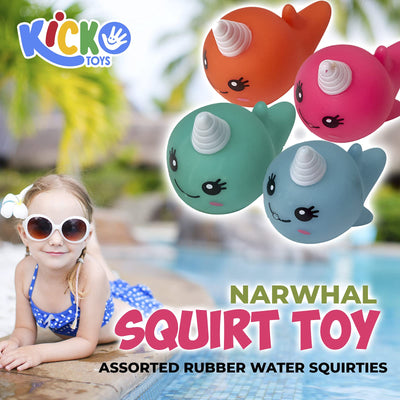 Kicko Narwhal Squirt Toy - Pack of 12 - 2 Inch Assorted Rubber Water Squirties - Bath