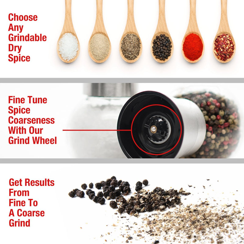 Premium Stainless Steel Salt and Pepper Grinder Set of 2 - Brushed Stainless Steel Pepper