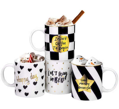 Set of 4 Ceramic Love Inspirational Coffee Or Tea Mug set Gift Set - Him And Her Gifts