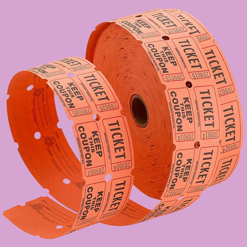 Kicko Raffle Tickets - Double Roll Tickets - Orange - Roll of 2000 Tickets - Fundraisers