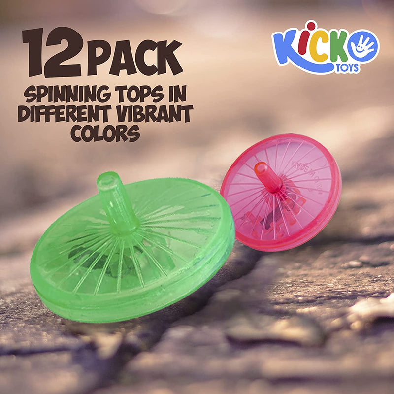 Kicko Light Up Spinning Toy - 12 Pack - 1.75 Inch Spinning Tops in Different Vibrant