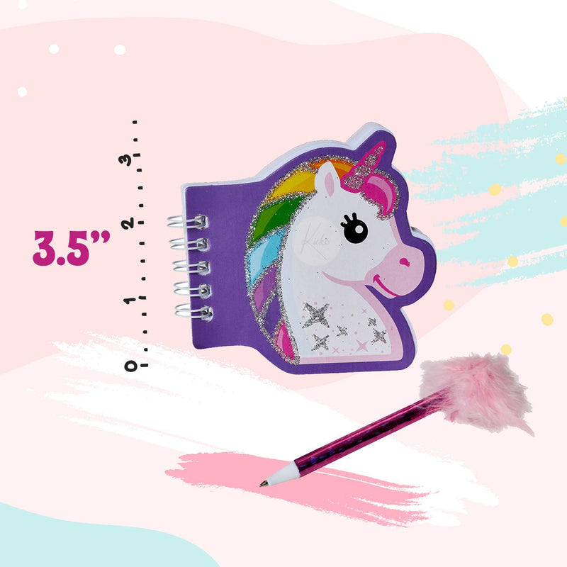 Kicko Unicorn Notebook with Feather Pen - Pack of 12 - 3.5 Inch Glittered Unicorn