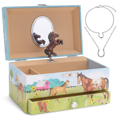 Jewelkeeper Horse Music Box & Little Girls Jewelry Set - 3 Horse Gifts