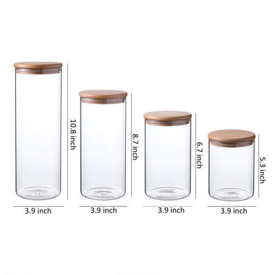 Clear Glass Storage Jar 60/47/34/24oz With Beech Wood Lid Set of 4 Glass Canister